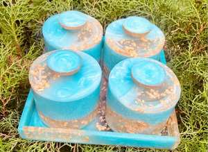Handcrafted Natural Shell Spice Jar Set 4 Pieces With Lids Airtight <b>Storage</b> <b>Kitchen</b> Container Oriental Design - Product Image 5