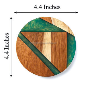 Posavasos modernos de madera con borde de resina, artículos artísticos hechos a mano, decoración de mesa rústica elegante, accesorios de madera de resina con estilo - Product Image 2