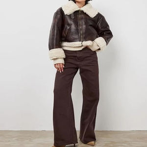 Chaqueta de Cuero Genuino Estilo Vintage para Mujer 2026, Forro de Piel Sintética, Sin Elasticidad, Bordado 3D, Abrigo de Invierno Cálido Tipo Biker con Cierre - Product Image 2