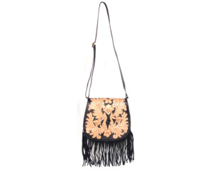 Genuine Leather Vintage Crossbody <b>Bag</b> with Embroidery Pattern Tassel Fringes Single Strap - Product Image 6