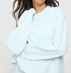 Women's Light Blue Oversized Sweatshirt <b>Drop</b> Shoulder Long Sleeve Casual Fleece Pullover Loose Fit Soft Cozy Cotton Blend Autumn - Product Image 3