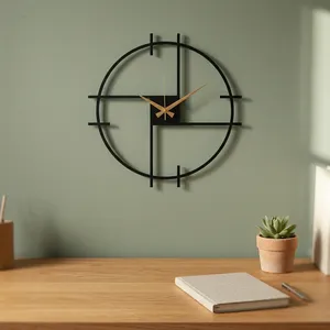 Horloge murale géométrique moderne en métal, horloge ronde abstraite design, horloge décorative noire et or, horloge contemporaine pour bureau, salon, maison - Product Image 6