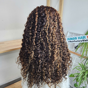 Perruques en cheveux naturels doublement étirés, 100% cheveux vierges bruts vietnamiens, perruque frontale en dentelle HD 13x4, bouclés birmans, couleur mèches, 22 pouces - Product Image 2