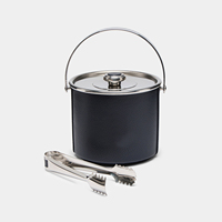 Seau à glace en similicuir noir avec couvercle et pinces, garniture métallique, poignée pivotante, isolé, idéal pour les fêtes, accessoires de bar modernes