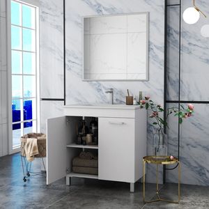 Mobile bagno a doppia anta da 32 pollici con cerniere soft-close, lavabo e specchio, mobiletto regolabile a pavimento - Product Image 6