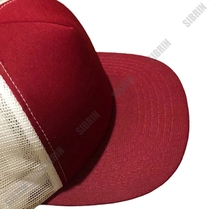 SIBRIN Custom Logo 6 Panel Trucker Cap Red Beige Mesh Cotton Twill <b>Flat</b> Brim Adjustable Fit Baseball <b>Hat</b> Outdoor Streetwear - Product Image 2