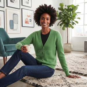 Cardigan en tricot vert à col en V Cosh International Sisterhood Sorority, manches longues, décontracté, pour femme, couleur unie, boutonné devant - Product Image 4