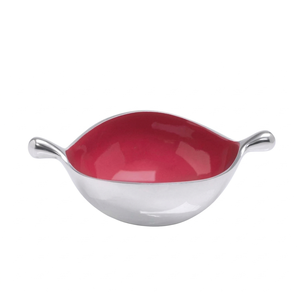 Bol décoratif de luxe en métal à double poignée, en forme de feuille argentée, avec émail rouge, pour bonbons, service de snacks moderne et rangement de bijoux - Product Image 1
