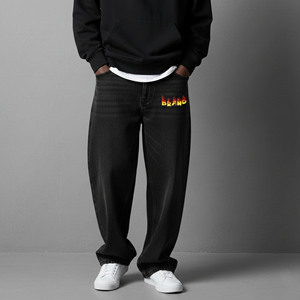 Jean en denim classique uni personnalisé, coupe ample, délavé, qualité supérieure, 100% coton, style hip-hop, coupe décontractée pour homme - Product Image 5