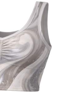 ชุดเซ็ตกระโปรงสองชิ้นลายหินอ่อนสีเทาสำหรับผู้หญิง ผลิตตามสั่ง เสื้อครอปแขนกุด กระโปรงมินิเอวสูง ผ้าสเตรช ชุดฤดูร้อน - Product Image 4