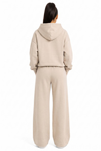 Ensemble sweat à capuche surdimensionné personnalisé épais, couleur unie, en molleton de coton respirant, avec pantalon large, pour tenue décontractée d'automne - Product Image 2