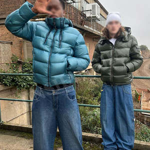 Veste d'hiver en duvet personnalisée en cuir PU gaufré, à capuche, pour femme, fermeture éclair, décontractée, chaude - Product Image 2