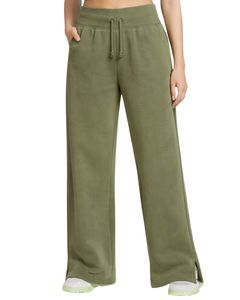 Pantalon de jogging ample en molleton vert olive pour femme, taille élastique avec cordon de serrage, décontracté, doux et confortable pour la détente - Product Image 1