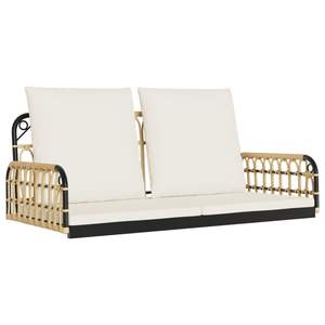 ม้านั่งหวายสังเคราะห์สีน้ำตาล ดำ และครีมขาว โครงเหล็กเคลือบสีฝุ่น สำหรับใช้ในลานบ้าน - Product Image 2