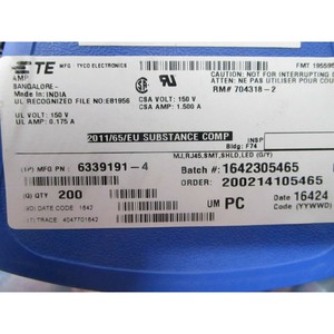 1อุปกรณ์อิเล็กทรอนิกส์200 Tyco 6339191-4 MJ อุปกรณ์เซมิคอนดักเตอร์ทั่วโลกที่ RJ45และชิ้นส่วนที่ - Product Image 4