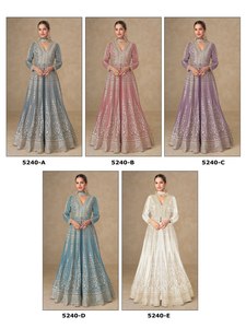 Traje Anarkali Azul con Bordado, Salwar Kameez, Estilo Patchwork, Vestido de Boda Pakistaní para Mujer - Product Image 4
