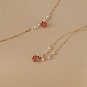 Collar de Oro de 14K con Perla de Agua Dulce Natural Color Durazno Rojo del Sur, Cadena para Clavícula, Colgante Fino para Mujer, Estilo Influencer - Product Image 2