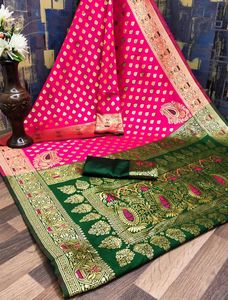 Sari de seda de alta calidad con blusa, ideal para bodas, fiestas y recepciones, disponible para la venta, directo de fábrica. - Product Image 4