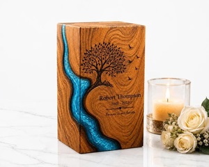 Personalized American Style Eco-Friendly Durable Wooden Cremation Urn <b>Box</b> for Human Ashes Handmade Tree Life <b>Memorial</b> Keepsake - Product Image 1