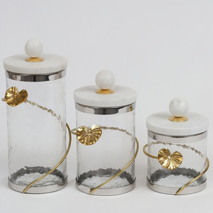 Wholesale Factory Food Grade Airtight Glass Jar Spice Sealable Decorative Glass <b>Canister</b> with Golden Flower - Product Image 1