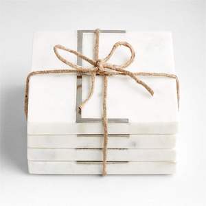 Posavasos redondos de mármol blanco hechos a mano con incrustaciones de metal, posavasos de piedra natural de lujo, vajilla decorativa de mármol - Product Image 3