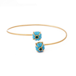 Brazalete de Latón Turquesa de Moda con Cuentas Talladas en Forma de Melón, Chapado en Oro, Hecho a Mano, Joyería de Boda, Regalo para Ella - Product Image 4