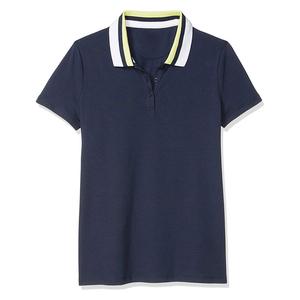 Polo pour femme de qualité supérieure, bleu marine, manches courtes, couleur unie, tricoté, 100% polyester, respirant, coupe décontractée - Product Image 1