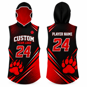 Camiseta de Baloncesto Personalizada Sublimada sin Mangas con Capucha para Adultos, Diseño Gráfico Impreso, Malla de Secado Rápido, Logotipo Frontal 7v7 - Product Image 1