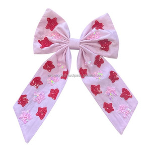 Personnalisé marine gros-grain cheveux arc Softball Baseball Cheer arc perlé Applique élastique pour queue de cheval pour les filles esprit d'équipe fête - Product Image 2