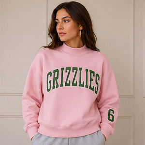 <b>Women</b> <b>Red</b> Crew Neck <b>Sweatshirt</b> Grizzlies Letter Minimalist High Neck <b>Sweatshirt</b> Loose Fit Fleece Pullover Brand Embroidery - Product Image 3