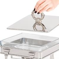 Plat de service carré de luxe en acier inoxydable, chauffe-plat compact pour buffet, ensemble de chauffe-plats pour traiteur avec support de combustible unique et décoratif