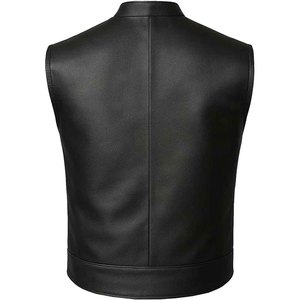 Gilet moto en cuir véritable respirant pour homme avec fermeture boutonnée dissimulée, ceinture à la taille, couleur unie, vêtement d'extérieur décontracté pour l'automne et l'hiver - Product Image 4