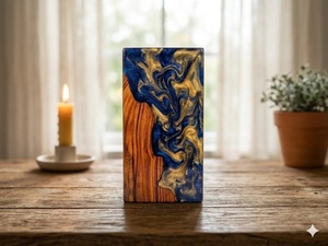 Blue Gold Resin Wood Urn – Handmade <b>Memorial</b> Cremation <b>Box</b> Luxury Blue & Gold Resin Cremation Urn Premium Blue & Gold Wooden Urn - Product Image 4