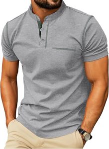 T-shirt tricoté à col montant et manches courtes pour homme, couleurs unies, coupe athlétique décontractée, mélange de coton respirant pour l'été, tailles S - 4XL - Product Image 2