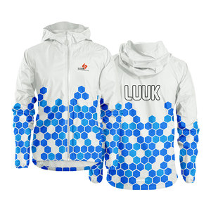 Men's Hooded Windbreaker <b>Jacket</b> Geometric Blue Print <b>Lightweight</b> Windproof Spring Outdoor Sporty Style Zipper Closure - Product Image 3