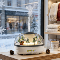 Diffuseur d'arômes de Noël 400 ml avec scène de neige, micro-paysage, Père Noël et gouttes de pluie, avec veilleuse