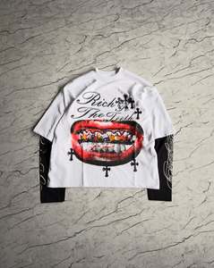T-shirt Streetwear Personnalisé en Coton Lourd Imprimé, Coupe Boxy Courte, Double Couche, Col Rond, Style Urbain, Bordure Contrastante en Jersey de Coton - Product Image 1