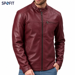 Chaqueta de Cuero PU para Hombre al por Mayor, Cuello Alto, Cierre de Cremallera, Estilo Motero, Color Sólido, Corte Ajustado, para Otoño - Product Image 1