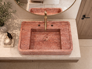 Red Travertine Stone Modern Eco-Friendly Handmade Bathroom Sink and <b>Basin</b> for Hotel and Home Decor - Product Image 4