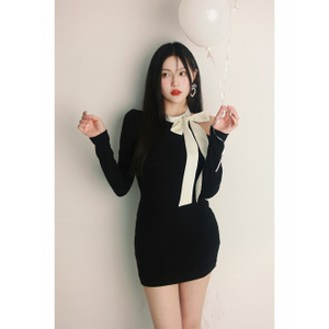 Abito da donna in stile francese piccolo nero aderente alla moda un pezzo unico con gonna speziata in stile Hepburn - Product Image 1