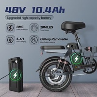 Bicicleta Eléctrica Plegable Urbana de 14 Pulgadas, Motor sin Escobillas de 250 W, Doble Suspensión, Freno de Disco Mecánico, Batería de Litio Extraíble