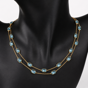 Proveedor Mayorista de Conjunto de Collar y Pendientes de Lujo de Latón Sólido con Topacio Azul Natural, Diseño para Enamorados, Cadena de Eslabones - Product Image 3