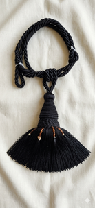 Elegant Black Velvet Curtain Tiebacks with <b>Braided</b> Rope and Tassel Decor Traditional Style Antique Finish - Product Image 3