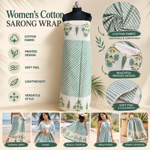 Authentic Cotton Sarong for Women Hand Block Printed Indian Beach <b>Wrap</b> Lightweight Summer <b>Shawl</b> Cover Up Resort Travel Scarf - Product Image 5