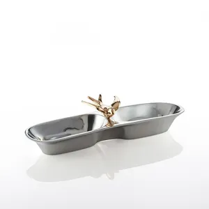 Round <b>Ceramic</b> Butter <b>Plate</b> Gold Bird Inlay Eco-Friendly American Style Modern Luxury Dishwasher Safe Decorative Serving Dish - Product Image 1