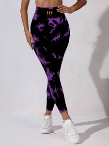 Leggings Deportivos de Cintura Alta para Mujer, Color Negro y Morado Tie Dye, para Yoga, Gimnasio, Fitness, Ropa Deportiva, Leggings Largos - Product Image 2