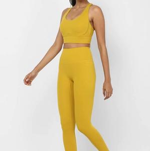 Ensemble de yoga et de fitness sexy pour femme, soutien-gorge taille haute et leggings, respirant, effet push-up fessier, couleur jaune - Product Image 6