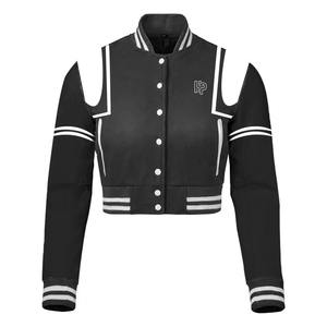 Chaqueta Varsity Corta Bordada para Mujer OEM con Letras 3D y Bordado, Dobladillo y Puños Acanalados, Logotipo Personalizado, Venta al por Mayor, MOQ 50 unidades - Product Image 1