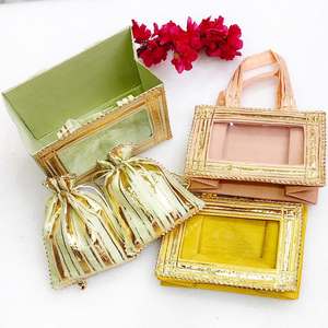 Collapsible basket with 2 potlis wedding return gifts favors to guests Gota patti hamper boxes folding Indian Pakistani wedding - Product Image 1