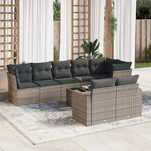 Conjunto de Sofá de Jardín de Ratán PE Gris con Acero con Recubrimiento en Polvo y Vidrio Templado, Muebles de Exterior Premium - Product Image 1